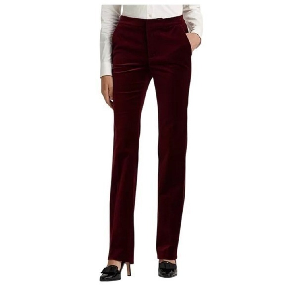 Lauren Ralph Lauren Burgundy Velvet Straight Leg Pants Women's Size 2 NWT
